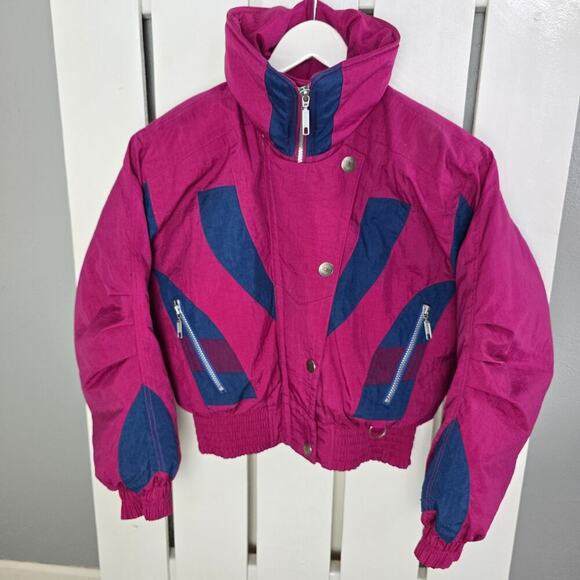 Fall Line Vintage Women Pink Ski Snowboard Puffer Crop Bomber Jacket SM Winter - Picture 1 of 10